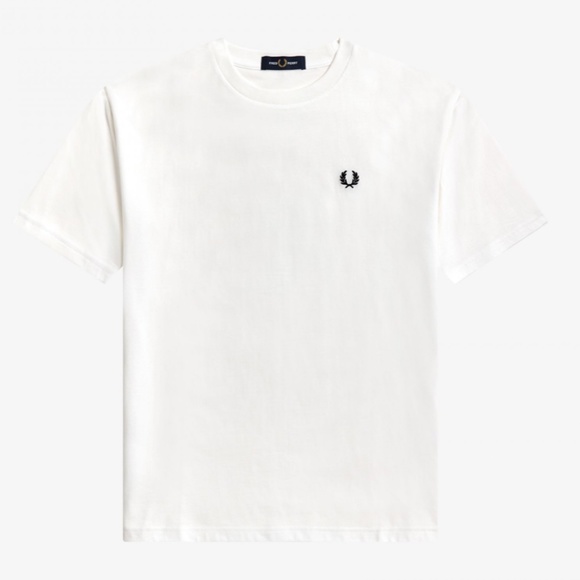 Fred Perry Crewneck White Cotton T-shirt - Size US10 - MSRP $70.00 - BNWT - Picture 1 of 6